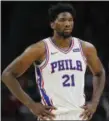  ?? LAURENCE KESTERSON — AP ?? Center Joel Embiid leads the 76ers in scoring and rebounding this season.