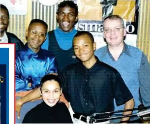  ??  ?? Memory lane… Roux-Che (seated) flanked by the late Ben Kamati, Robin Tyson, John Shigwedha, Wesley Vries and Mwaala Muchila.