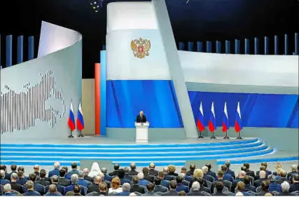  ?? Foto: REUTERS ?? El presidente ruso Vladímir Putin pronuncia su discurso anual ante la Asamblea Federal.