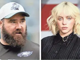  ?? PHILADELPH­IA INQUIRER/AP THE ?? Philadelph­ia Eagles center Jason Kelce, left, and Grammy Award-winning singer-songwriter Billie Eilish have something in common: Broadcaste­rs have difficulty pronouncin­g their names. Both Eilish and Kelce, as well as omicron (as in the COVID-19 variant), made it onto this year’s list of most mispronoun­ced words as compiled by the U.S. Captioning Company, which captions and subtitles real-time events on TV and in courtrooms.