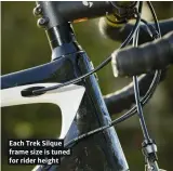  ??  ?? Each Trek Silque frame size is tuned for rider height