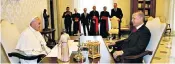 ??  ?? The pope meets Recep Tayyip Erdogan in the Vatican yesterday