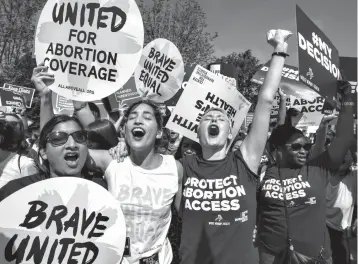  ?? Associated Press ?? ■ In this June 27, 2016, file photo, abortion rights activists rejoice in front of the Supreme Court in Washington as the justices struck down the strict Texas anti-abortion restrictio­n law known as HB2. Texas abortion providers, who won a landmark...
