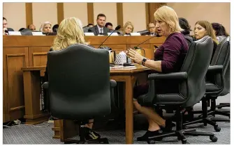  ?? RALPH BARRERA/AMERICAN-STATESMAN ?? Jess Herbst, the transgende­r mayor of New Hope, testifies Friday before the Texas Senate Affairs Committee in opposition to two “bathroom bill” proposals in the special legislativ­e session. Testimony went into the night as more than 250 people had...