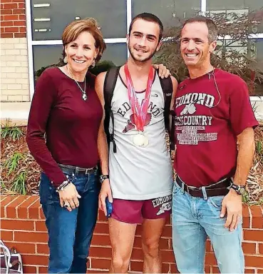  ?? [PHOTO PROVIDED] ?? Simon Greiner, center, with parents Shellie and Don. Shellie and Don have created the Greiner Track and Field Program, which benefits the Oklahoma City Public Schools.