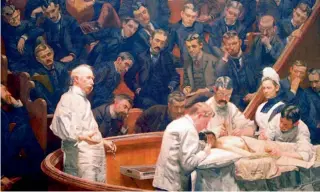  ??  ?? The surgeon and anatomist David Hayes Agnew teaching at the University of Pennsylvan­ia in the 1880s. The cautious Americans were initially resistant to Lister, who toured the US hoping to convert sceptics.