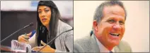  ?? LAS VEGAS REVIEW JOURNAL FILE PHOTOS ?? A poll conducted for Assemblywo­man Lucy Flores, D-Las Vegas, left, showed she could beat Republican state Sen. Mark Hutchison in the lieutenant governor’s race if voters learn about her personal history.