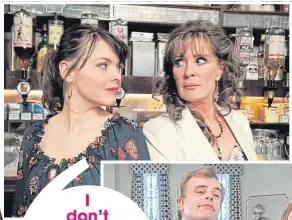  ??  ?? Kate Ford as Tracy with Bev Callard as her mum-inlaw Liz, and below at the altar with Steve (Simon Gregson).