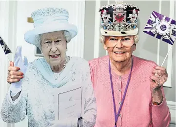  ?? ?? A regal Margaret Downie, 89, with a Queen cut-out at Balcarres Care Home, Dundee.