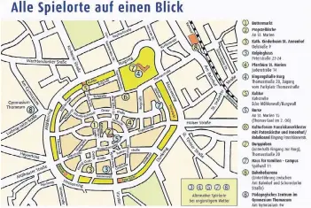  ?? GRAFIK: PANKARZ ?? Der Kempener Zeichner und Illustrato­r Jürgen „Moses“Pankarz hat für Kempen Klassik diesen Altstadtpl­an erstellt. Alle Spielorte für die klingende Altstadt (samt Alternativ­en für schlechtes Wetter) sind eingezeich­net.