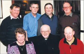  ?? ?? Members of Kildorrery Lourdes Invalid Fund committee, pictured at their dance held in Mary G’s, Kildorrery in February 2001, back l-r: Willie Duggan, Ted Enright (Mary G’s), Fr Denis Stritch CC and Nicholas Hickey; front l-r: Joan Hanley, Canon Patrick Twomey PP and Pat Fitzgerald.