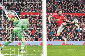  ??  ?? Manchester United’s Juan Mata attempts a shot on goal