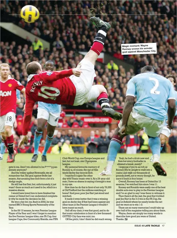  ??  ?? Magic moment: Wayne Rooney scores his wonder goal against Manchester City