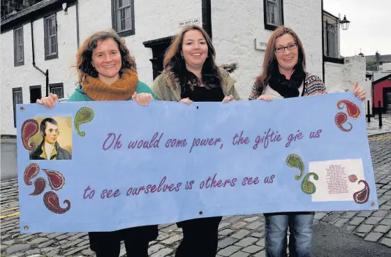  ??  ?? Sharing the art Paisley Poetry Trail was a part of a previous Mental Health Arts Festival with , from left, Sarah Grant, Catt Weir and Arlene Reynolds