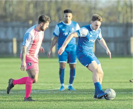  ?? ?? Northern League football between Jarrow and Easington Colliery (pink), played at Perth Green.