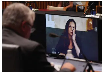 ?? (AP/AAP Image/Mick Tsikas) ?? Mel Silva, managing director of Google Australia and New Zealand, appears on a video link during a Senate hearing in Australia on a proposal that would make technology companies pay for news content.
