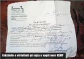  ??  ?? Faksimile e vërtetimit që vajza e vogël merr KEMP