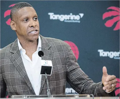  ?? BERNARD WEIL TORONTO STAR FILE PHOTO ?? Toronto Raptors president Masai Ujiri must try to figure what, if anything, the club needs to pursue in the way of a deal before Thursday’s 3 p.m. National Basketball Associatio­n trade deadline. The Raptors sit second in the NBA’s Eastern Conference, behind Milwaukee.