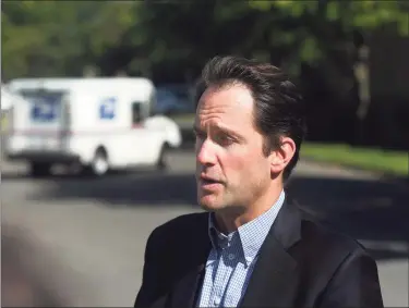  ?? Tyler Sizemore / Hearst Connecticu­t Media ?? U.S. Rep. Jim Himes, D-Conn., speaks at the U.S. Post Office on West Avenue in Stamford on Tuesday. Himes heard firsthand from USPS staff about recent changes to the postal service and spoke about the Delivering for America Act and the importance of protecting the USPS ahead of the election in November.