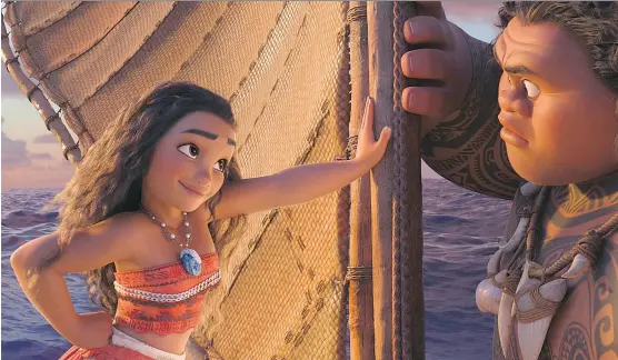  ?? DISNEY ?? Tenacious teenager Moana (voice of Auli’i Cravalho) recruits a demigod named Maui (voice of Dwayne Johnson) to help her save her people in the latest Disney film.