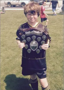  ??  ?? Carnew captain Ben Gilligan lifts the Shield.