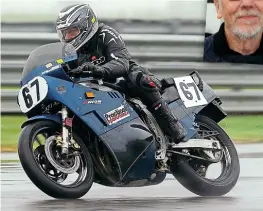  ??  ?? Gordon racing his Suzuki GSXR 750 Superstock in the wet at Riches, Snetterton.