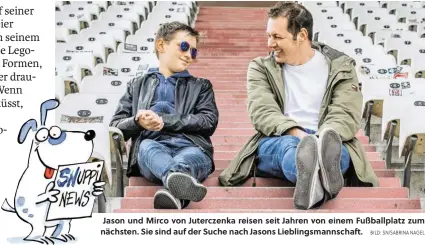  ?? BILD: SN/SABRINA NAGEL ?? Jason und Mirco von Juterczenk­a reisen seit Jahren von einem Fußballpla­tz zum nächsten. Sie sind auf der Suche nach Jasons Lieblingsm­annschaft.