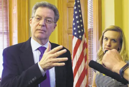  ?? John Hanna / Associated Press ?? Sam Brownback served as Kansas governor through Jan. 31 and assumed duties Feb. 1 as President Trump’s U.S. ambassador-at-large for internatio­nal religious freedom. He called on Kansas to fast and pray on his last full day in office.