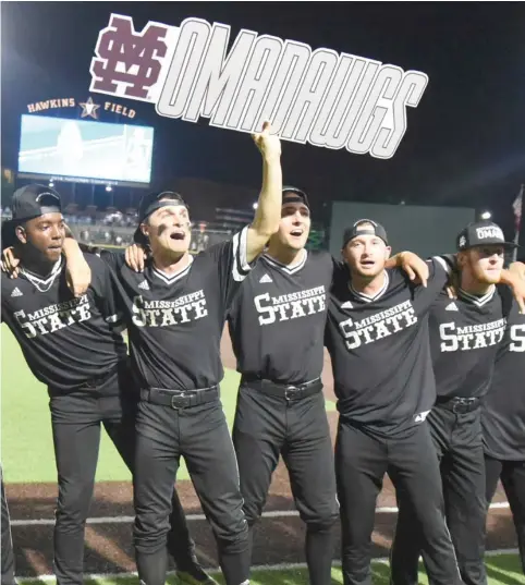  ?? (Photo by Mike Strasinger, AP) ?? Mississipp­i State celebrates its 10-6 baseball victory over Vanderbilt after clinching a spot in the College World Series.