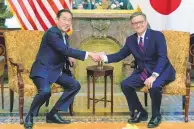  ?? JOSE LUIS MAGANA/ ASSOCIATED PRESS ?? Speaker of the House Mike Johnson, R-La., meets with Japanese Prime Minister Fumio Kishida at the U.S. Capitol on Thursday in Washington.