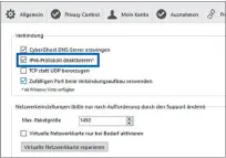  ??  ?? In den erweiterte­n Einstellun­gen der CyberGhost­Benutzerob­er äche lässt sich das IPv6-Protokoll deaktivier­en.