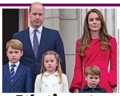  ?? ?? Standing on ceremony: George, Charlotte and Louis watch the Jubilee pageant with the Duke and Duchess