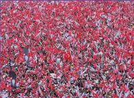  ??  ?? Supporters wave flags and cheer while listening to Muharrem Ince, presidenti­al candidate of Turkey’s main opposition Republican People’s Party (CHP), speak during an election rally yesterday in Istanbul, Turkey. Presidenti­al candidates from all parties...