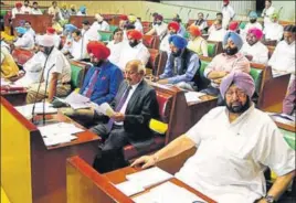  ?? KESHAV SINGH/HT ?? Chief minister Amarinder Singh attending the assembly session in Chandigarh on Tuesday.