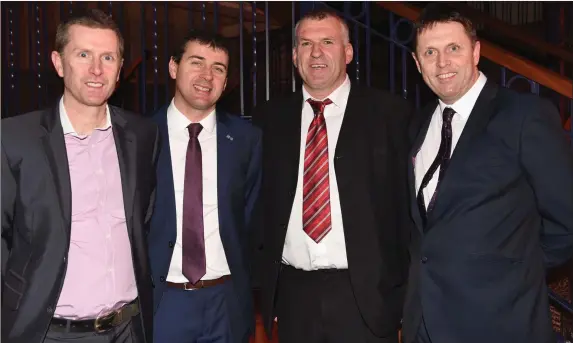  ?? Photo by Michelle Cooper Galvin ?? Mark Cooper, Michael Murphy, Noel O’Leary and Danny Cooper at the Dr Crokes GAA dinner in the INEC, Killarney on Thursday.