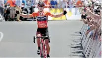  ??  ?? Adelaide, Australia : Riche Porte from BMC celebrates his victory after stage five of the Tour Down Under cycling race from McLaren to Willunga in Adelaide on January 21, 2017. AFP