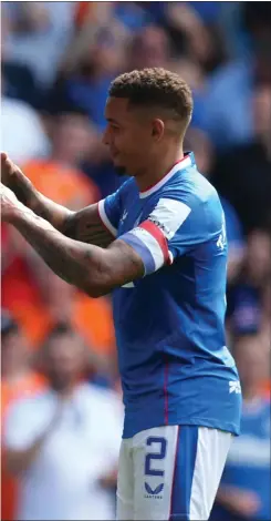  ?? ?? Antonio Colak celebrates his goal with Connor Goldson and captain James Tavernier, right