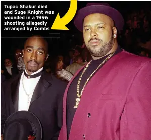  ?? ?? Tupac Shakur died and Suge Knight was as wounded in a 1996 shooting allegedly arranged by Combs s