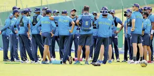  ?? ?? Sri Lanka had their first training session at the SSC Grounds yesterday. (Pic courtesy SLC)