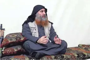  ?? AP ?? A video posted on a militant website Monday purportedl­y shows the leader of the Islamic State terrorist group, Abu Bakr al-Baghdadi.