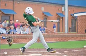  ?? STAFF PHOTO BY OLIVIA ROSS ?? Silverdale Baptist’s Eric Boggess gets a hit against Boyd Buchanan on Tuesday.