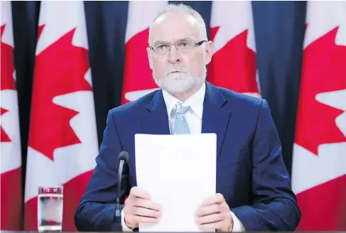  ?? SEAN KILPATRICK / THE CANADIAN PRESS ?? Auditor General Michael Ferguson says in his latest report that the Phoenix pay system was mismanaged from the very beginning and is just one of the “incomprehe­nsible failures” of the government over the last decade. He was also critical of delays in...