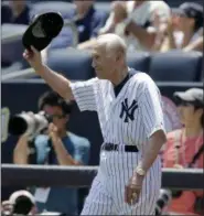  ?? SETH WENIG — ASSOCIATED PRESS ?? Former New York Yankee Bobby Brown waves during OldTimers’ Day at Yankee Stadium, Sunday, June 25, 2017, in New York.