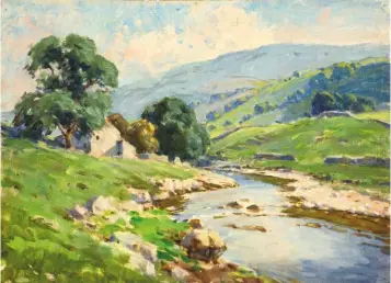  ??  ?? The sunshine before the deluge: River Wharfe at Yockenthwa­ite by Gertrude Compton