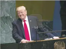  ?? — Reuters ?? President Trump addresses the 73rd session of the United Nations General Assembly at UN headquarte­rs in New York on Wednesday.