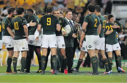  ??  ?? The Springboks celebrate victory after the Rugby Championsh­ip match between the Australian Wallabies and the South African Springboks at Suncorp Stadium on 7 September 2013 in Brisbane, Australia. Photo: Mark Kolbe/Getty Images