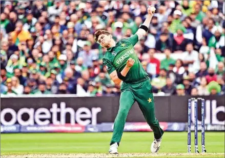  ?? PAUL ELLIS/AFP ?? Pakistan’s 19-year-old bowler Shaheen Shah Afridi delivers the ball during the 2019 Cricket World Cup group stage match against New Zealand at Edgbaston in Birmingham, central England, on June 26.