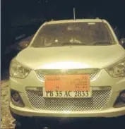  ?? HT PHOTO ?? The car, in which a man from the Gujjar community gave lift to two persons wearing army fatigues, parked at a police station in Pathankot on Monday.