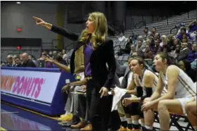  ?? SAM BLUM — DIGITAL FIRST MEDIA FILE ?? In her first season as University at Albany’s head coach, Joanna Bernabei-McNamee guides the Great Danes into today’s NCAA Tournament matchup against No. 1 UConn.