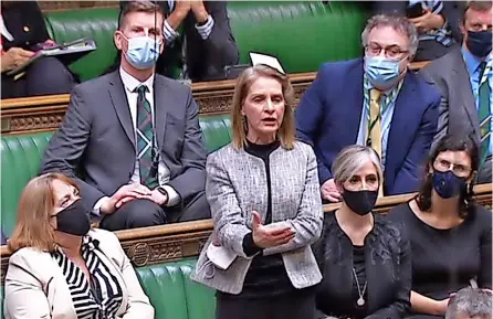  ?? Picture: BBC News 24 ?? Wera Hobhouse MP questions Boris Johnson in the chamber of the House of Commons